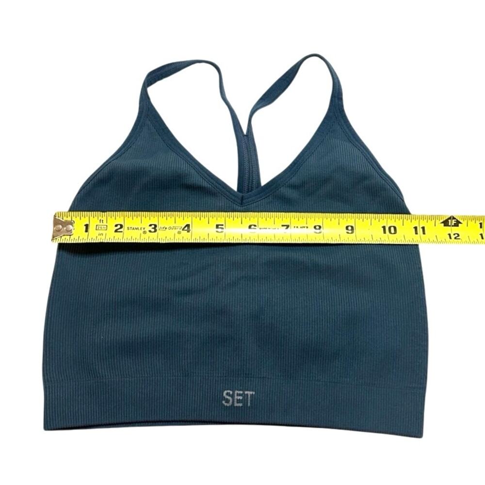 SET Active SCULPTFLEX Ribbed V Bra Model Off Duty Pilates Gym Top Teal Blue XS/S - Picture 4 of 4